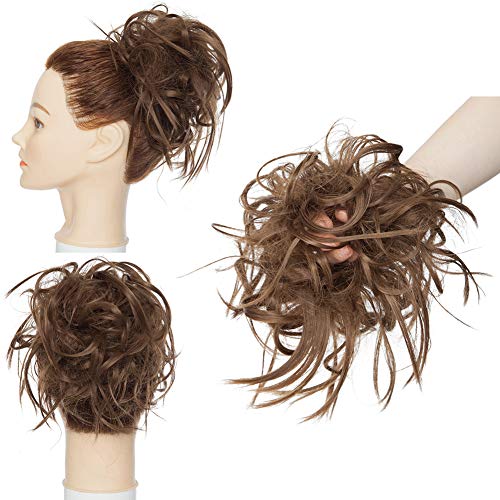 Moño Extensiones De Cabello Mullido Desordenado Despeinado Updo Goma Scrunchy 45g Moño Elástico Peinado De Cola De Caballo - Marrón Ceniza