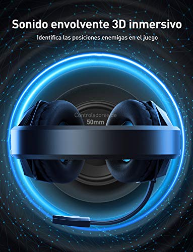 Mpow EG10 Auriculares Gaming（Nueva Versión）para PS4, PC, Xbox One, Cascos con Micrófono Cancelación de Ruido, Auriculares para Nintendo Switch Mac 3.5mm USB Jack Sonidos Envolventes