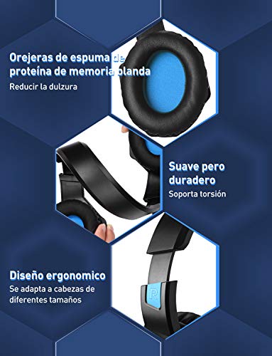 Mpow EG10 Auriculares Gaming（Nueva Versión）para PS4, PC, Xbox One, Cascos con Micrófono Cancelación de Ruido, Auriculares para Nintendo Switch Mac 3.5mm USB Jack Sonidos Envolventes