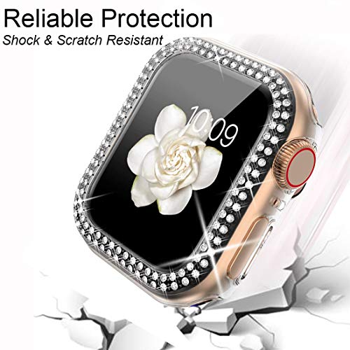 MroTech Funda Compatible con Apple Watch 40mm Series 6 5 4 Case Protector de Cristal Brillante Rhinestones Diamantes Dobles Bling Rugged Cover PC Estuche para iWatch Serie 4/Serie 5 40 mm-Claro