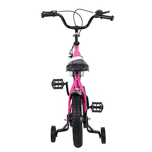 MuGuang 14 Pulgadas Bicicleta Infantil Estudio Aprendizaje Montar a Caballo Bicicleta niños niñas Bicicleta con ruedines con Campana por 3-8 años (Rosa Rojo)