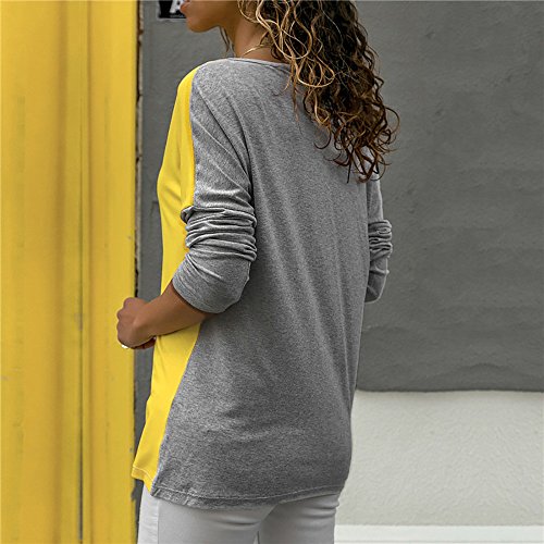 Mujer Polyester Ajustado Blusa Moda Patchwork Casual para Mujer Color Block O-Neck Manga Larga Camiseta Tops Otoño e Invierno Tallas Grandes riou