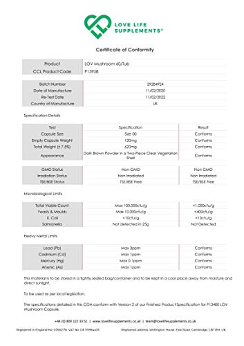 Mushroom Complex de LLS | Contiene hongos reishi, chaga, cordyceps, melena de leones y shiitake | 60 cápsulas | Vegano | Love Life Supplements