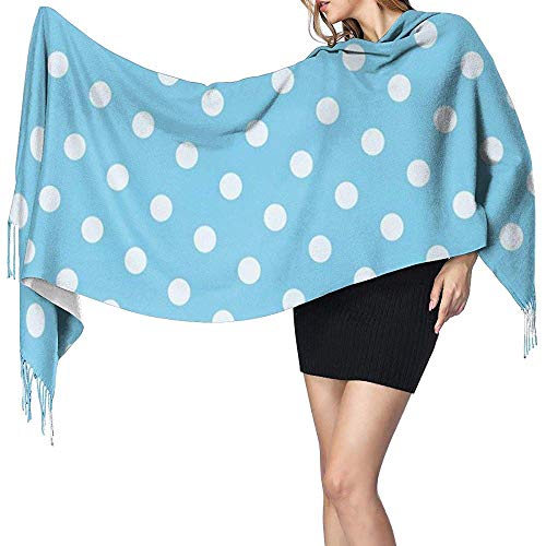 N/A Womens Large Scarf Free White Blue Dots Soft Cashmere Feel Pashmina Shawls Wraps