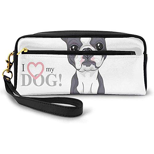 Naive Puppy Tiny Dog Breed Standing by The I Love My Dog Message Bolsa de Maquillaje pequeña con Cremallera Estuche de lápices 20cm * 5.5cm * 8.5cm