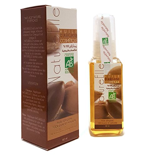 NaturaleElle Aceite de Argan 100% Resultado puro y natural del pelo y la piel.  Orgánica de Lucha contra el envejecimiento Resultado inmediato ECOCERT certificado - Dispenser 60ml