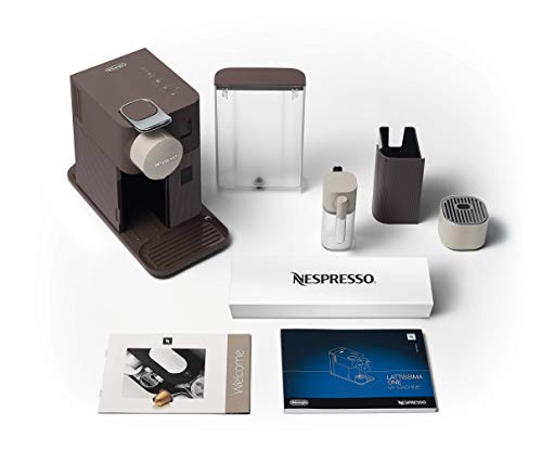 Nespresso EN500BW De'Longhi Lattissima One - Cafetera monodosis de cápsulas Nespresso con depósito de leche compacto, 19 bares, apagado automático, color moccha marrón 15x32x26cm