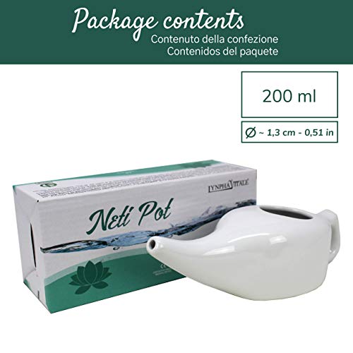 Neti Pot en Cerámica para Limpiar y Desinfectar las fosas nasales - 200 ml - Práctica Ayurvédica - Jala Neti Hatha Yoga - para el drenaje de los senos frontales y para limpiar las vías respiratorias