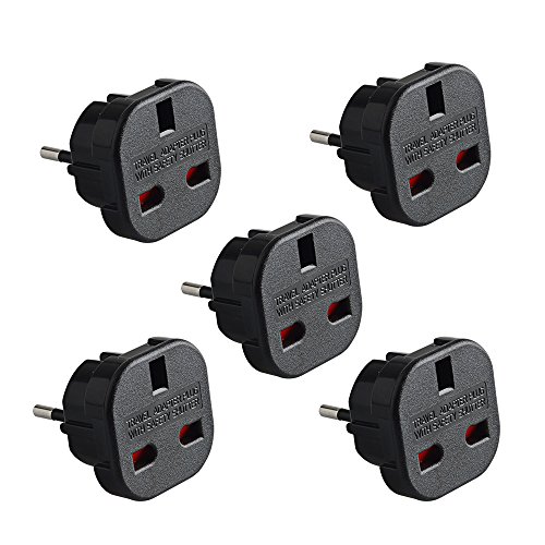 Neuftech 5 x Adaptador Enchufe Viaje Reino UnidoUE 2 Pines a UK 3 Pines para Europeo España/Francia/Alemania etc