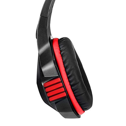 NOCTIC - Auriculares para juegos, control de volumen para PC, smartphone para PS4, Xbox One, Nintendo Switch, cancelación de ruido, auriculares con micrófono, color negro y rojo