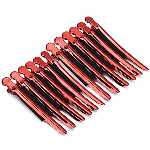 Noverlife Pinzas de pelo de pico de pato de metal, seccionador profesional de cocodrilo Barrette Pinzas de agarre para el cabello rojo Salon Barber Herramientas de peluquería para mujeres -12 piezas