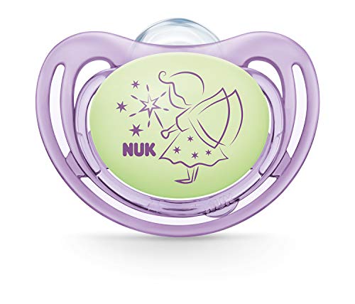 NUK - Chupete de silicona para la mandíbula, de 0 a 6 meses, color lila y rosa, 2 unidades