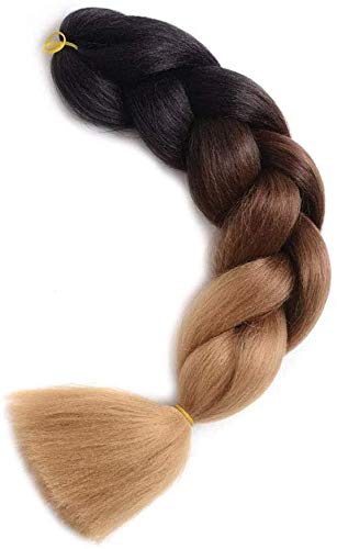 Ombre Trenzado pelo 3 paquetes Kanekalon Jumbo Trenzado extensiones de pelo sintético resistente al calor Premium Jumbo Trenzas (ombre marrón claro)