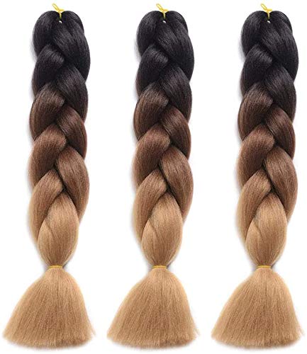 Ombre Trenzado pelo 3 paquetes Kanekalon Jumbo Trenzado extensiones de pelo sintético resistente al calor Premium Jumbo Trenzas (ombre marrón claro)