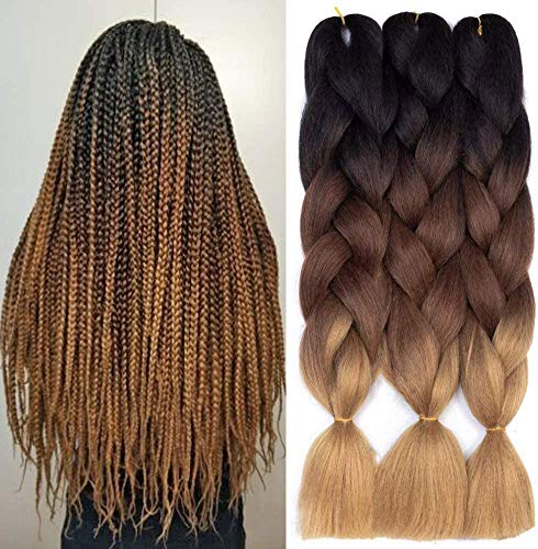 Ombre Trenzado pelo 3 paquetes Kanekalon Jumbo Trenzado extensiones de pelo sintético resistente al calor Premium Jumbo Trenzas (ombre marrón claro)