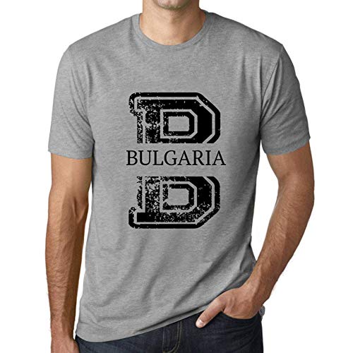 One in the City Hombre Camiseta Vintage T-Shirt Gráfico Letter B Countries and Cities Bulgaria Gris Moteado