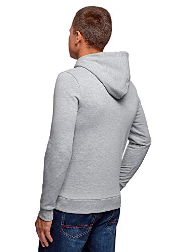 oodji Ultra Hombre Sudadera Básica con Capucha y Bolsillo, Gris, ES 46-48 / S