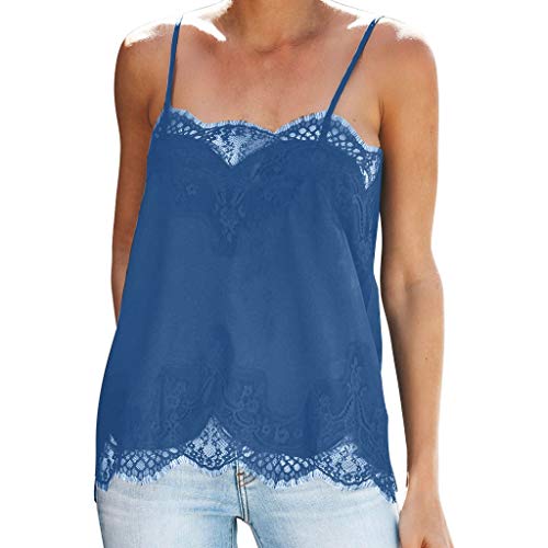 OPAKY Las Mujeres de Moda con Tirantes Chaleco sin Mangas de Encaje Patchwork Blusa Casual Tank Fiesta Camisetas Verano Blusa Mujer Sport Tops Verano Camisetas Elegante Camisetas Encaje