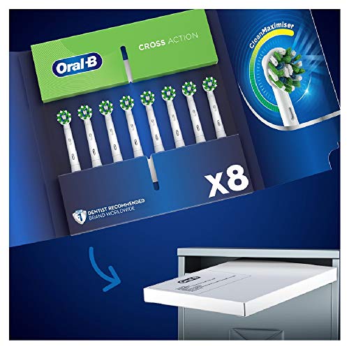 Oral-B CrossAction Cabezales De Recambio Con Tecnología CleanMaximiser, Tamaño De Buzón, Pack De 8