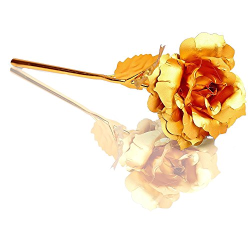 OrchidBest 24K Gold Foil Rose, Full Blossom Flower with Gift-box for Loved One, Ideal Gift for Valentine, Mothers’ Day, Birthday, Anniversary, Wedding, Fadeless Rose for Love Last Forever (Golden)