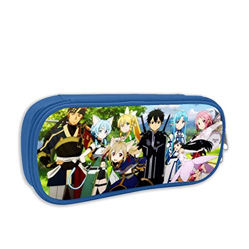 Organizador de lápiz de doble cremallera multifunción para útiles escolares Sword Art Online SAO Animación japonesa Cosplay Maquillaje cosmético Bolsa de almacenamiento vintage para adulto unisex