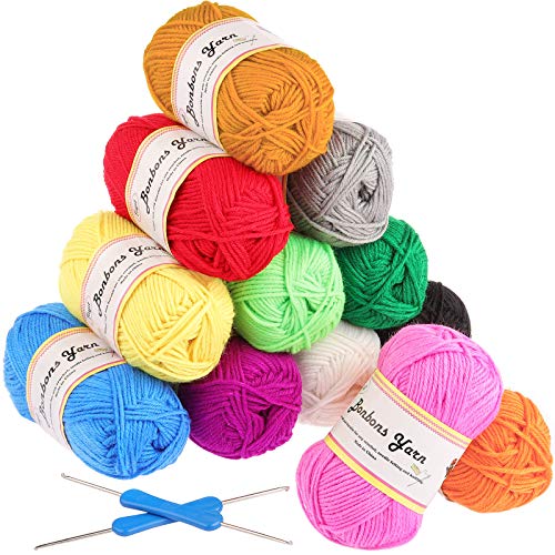 Ovillos de Lana 12x50g/colore Fuyit 100% Acrílicos Skeins perfecto para cualquier proyecto de ganchillo y punto (50gx12 Colores)