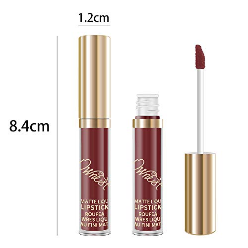 Ownest 6 Colores Mate Lápiz Labial Líquido Lápiz Labial Brillo Impermeable Larga duración LipStick Taza Antiadherente Hidratante Lápiz Labial Líquido