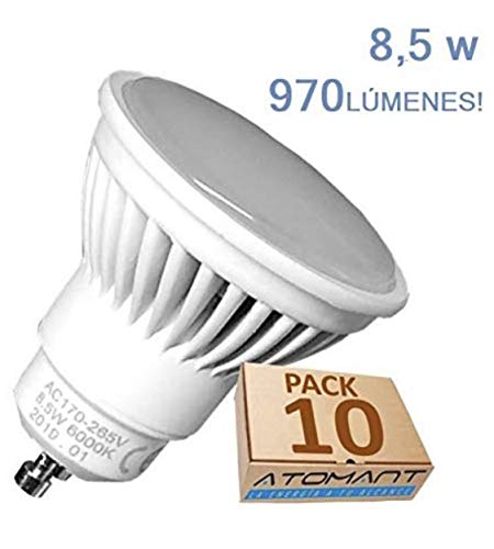 Pack 10x GU10 LED 8,5w Potentisima. Color Blanco Neutro (4500K) 970 Lumenes. Única con ángulo de 120 grados. A++