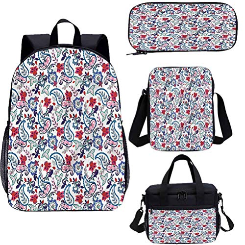 Paisley - Juego de bolsas para libros escolares (38,1 cm), diseño de flores, hojas abstractas, 4 en 1