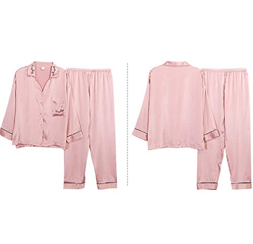 Pajamas Servicio A Domicilio De Lujo De Seda De Primavera Y Otoño, Conjunto De Pijamas De Señoras,Rosado,L