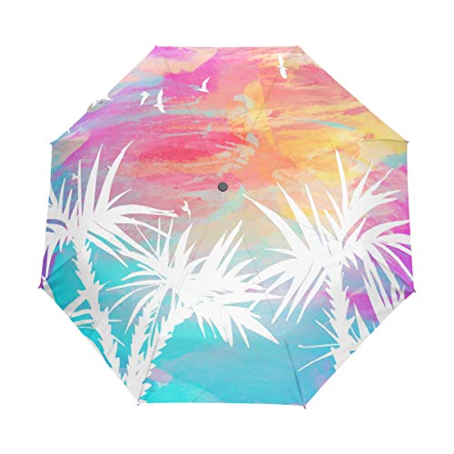 Palm Umbrella Mujeres Niña Hombres Automático Abierto Cerrar Pequeños Totes Lluvia Domingo Señoras 3 Plegable