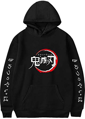 PANOZON Sudadera Hombre Demon Slayer Impresión de Espada Mata-Demonios Hoodie de Anime con Capucha (S, A-Negro 67-1)