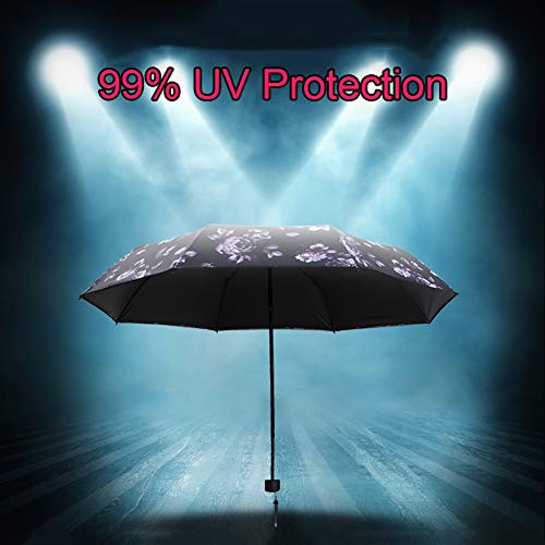 Paraguas Plegables, Womens Viaje Paraguas Plegable, Protector Solar A Prueba De Viento A Prueba De Lluvia Portátil Compacto Y Ligero Paraguas De Sol, La Impresión 3D Peonía UV Parasol Protección Niñas