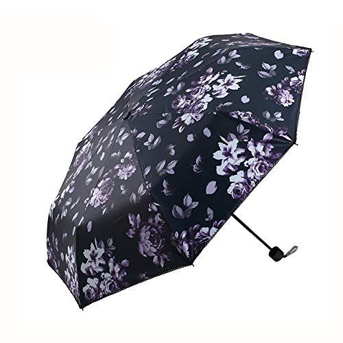 Paraguas Plegables, Womens Viaje Paraguas Plegable, Protector Solar A Prueba De Viento A Prueba De Lluvia Portátil Compacto Y Ligero Paraguas De Sol, La Impresión 3D Peonía UV Parasol Protección Niñas