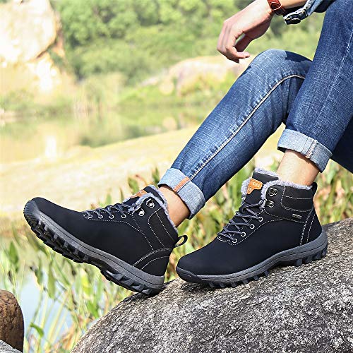 Pastaza Hombre Mujer Botas de Nieve Senderismo Impermeables Deportes Trekking Zapatos Invierno Forro Piel Sneakers Negro,40EU