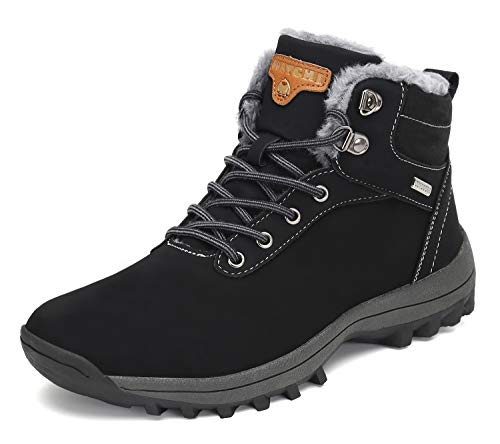 Pastaza Hombre Mujer Botas de Nieve Senderismo Impermeables Deportes Trekking Zapatos Invierno Forro Piel Sneakers Negro,40EU