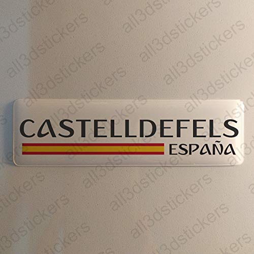 Pegatina Castelldefels España Resina, Pegatina Relieve 3D Bandera Castelldefels España 120x30mm Adhesivo Vinilo