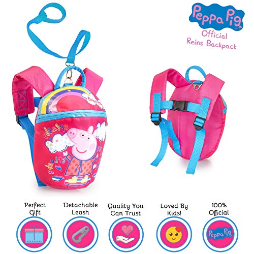 Peppa Pig Mochila Con Riendas | Mini Mochila Rosa Con Arnés De Seguridad Desmontable | Mochila Pequeña Con Rienda Para Preescolar, Guardería, Niños, Niños Pequeños | Bolsa Para Niños Con Correa