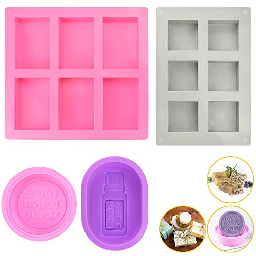 Perfetsell 4Pcs Moldes Silicona Jabones Artesanales, Moldes para Jabones Caseros, Moldes Jabones Silicona, Moldes Jabon, Moldes de Silicona para Hacer Jabón o Magdalenas, Cupcake