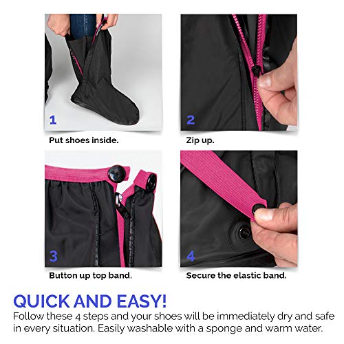 PERLETTI - Cubrecalzados Impermeables Negros Altos - Cubrezapatillas Reflectantes Antideslizantes - Galochas Lluvia Nieve - Protectores Zapatos PVC Resistentes y Reutilizables (S 36/39, Fuchsia)