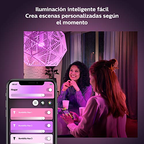 Philips Hue Pack de 2 Bombillas Inteligentes LED E27, con Bluetooth, Luz Blanca y Color, Compatible con Alexa y Google Home