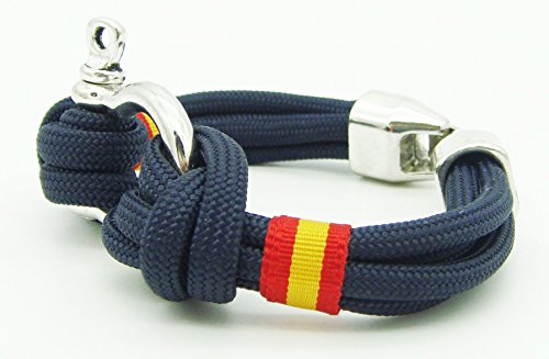 Pi2010 - Pulsera náutica Grillete y Bandera de España/Marino/Unisex / 17cm de Largo/recomendamos medirse la muñeca para calcular Talla/Hecha a Mano en España