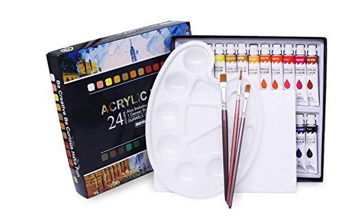 Pintura Acrílica, 24 Colores Pintura Acrilica Manualidades para Lienzos, Papel, Madera, Cerámica, Telas y Manualidad