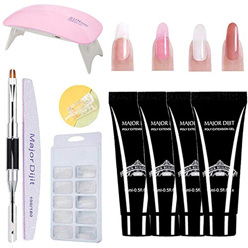 Poly gel nails kit,Anself 15ml Nail Poly Gel de Construcción Rápida Gel UV Espátula Extensión del cepillo Puntas falsas Set