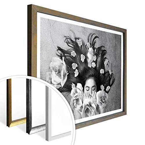 Póster Sulistyono – Cuadro de pared decorativo fotografía blanco y negro de mujer flores rosas dormir sin accesorios Wall-Art, Blanco y negro., 30x24 cm