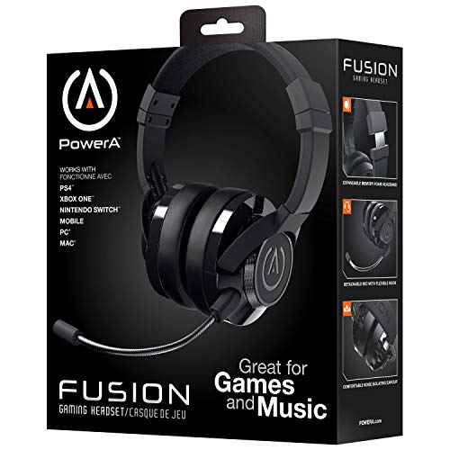 PowerA Fusion Auriculares Gaming con Micrófono Desmontable y Cable - Compatibles con PlayStation 4, Xbox (One, One X, One S, 360), Nintendo Switch, Mac, Android, IOS - Negro