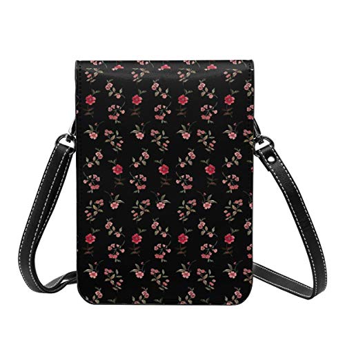 Pretty Red Flora Women Vintage Crossbody Phone Bag, Small Messenger Shoulder Bag Cash Handbag Monedero Monedero