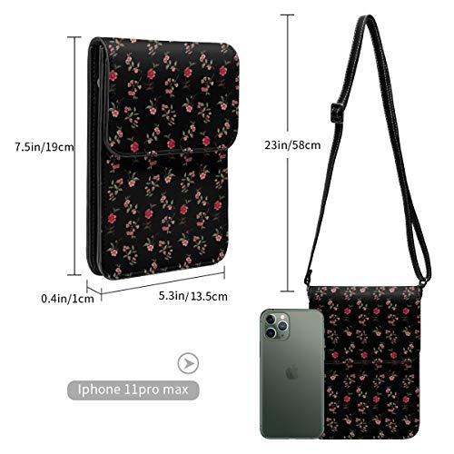 Pretty Red Flora Women Vintage Crossbody Phone Bag, Small Messenger Shoulder Bag Cash Handbag Monedero Monedero