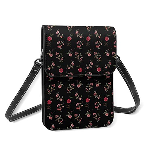 Pretty Red Flora Women Vintage Crossbody Phone Bag, Small Messenger Shoulder Bag Cash Handbag Monedero Monedero