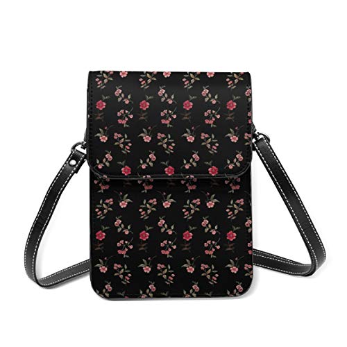 Pretty Red Flora Women Vintage Crossbody Phone Bag, Small Messenger Shoulder Bag Cash Handbag Monedero Monedero